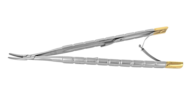 Curved Needle Holder Castroviejo T/C, Gold Steel, 16 cm